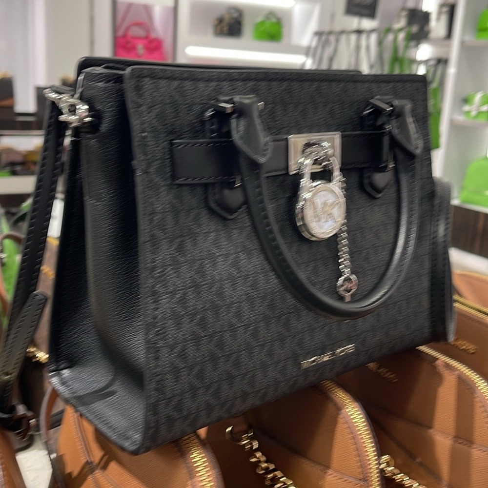 Michael Kors Hamilton Small Signature Logo Satchel Crossbody Bag
Black /Silver - Picture 12 of 16